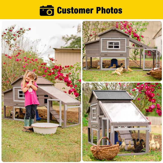 MEDEHOO Mobile Chicken Coop with Wheels for 2-4 Chickens, Weatherproof Chicken House Poultry Cage with Nesting Box, Leakproof Pull-Out Tray for Outdoor Backyard, Brown