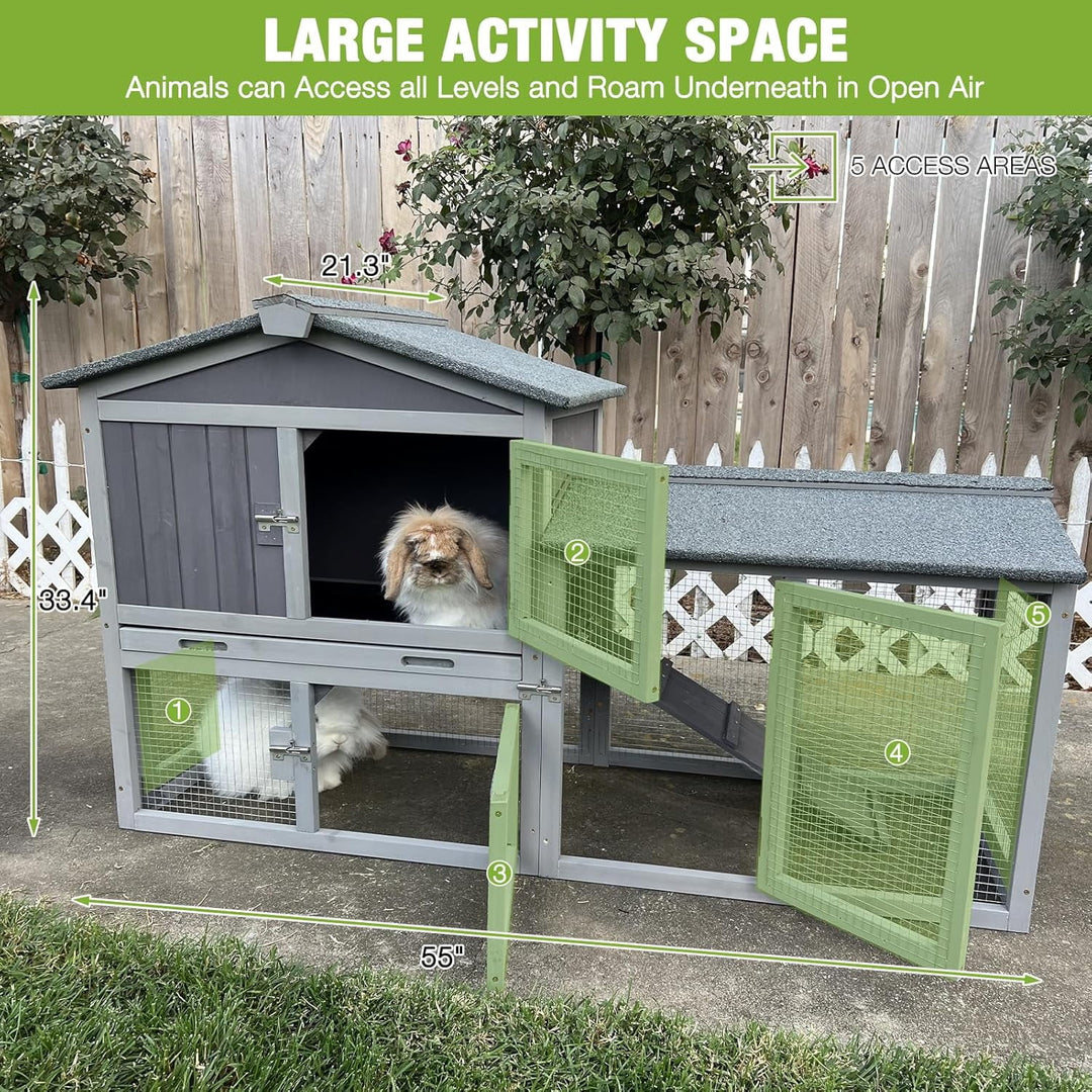 Chicken Coop Hen House with Run Outdoor Rabbit Cage Indoor Bunny Hutch with Waterproof Roof Poultry Cage AIR02-H-2-WM2