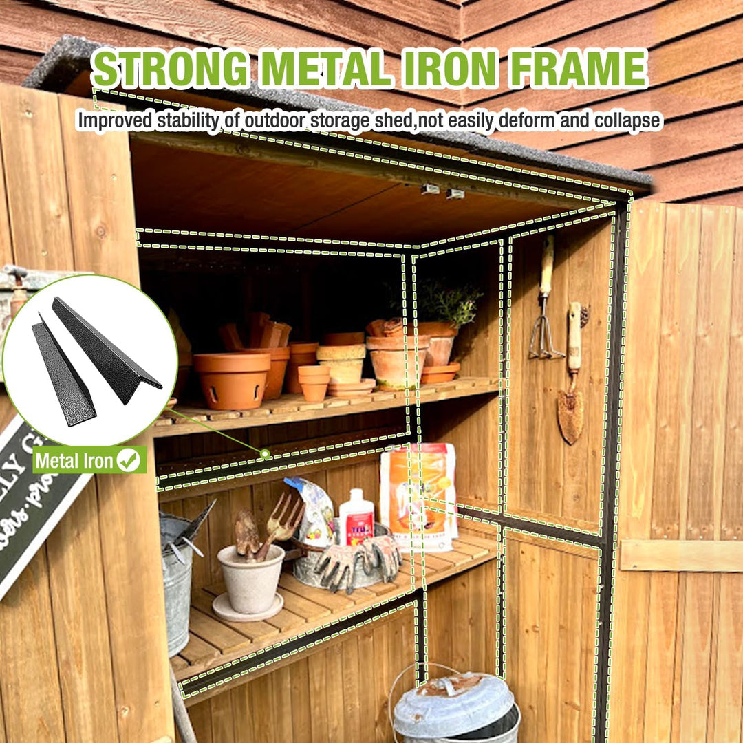 MEDEHOO Outdoor Storage Shed with Metal Frame,Large Wooden Tool Cabinet with Adjustable Shelfs, House Garden Shed for Backyard Garden Patio Lawn