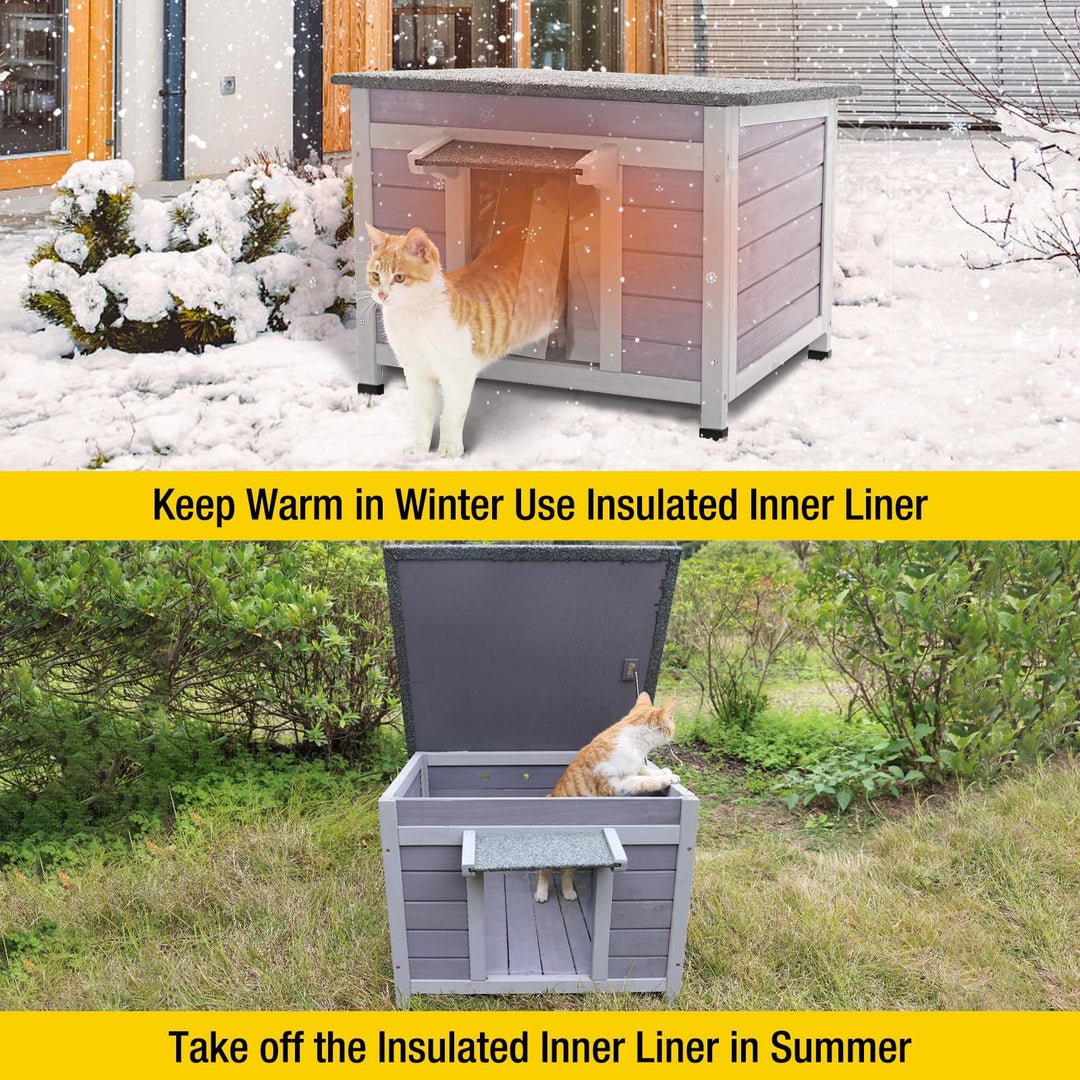 MEDEHOO Cat House Outdoor Dog House with Insulation Liner Rabbit Hutch Feral Kitty Shelter for Outdoor Cats Cat Shelter for Winter