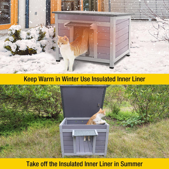 MEDEHOO Cat House Outdoor Dog House with Insulation Liner Rabbit Hutch Feral Kitty Shelter for Outdoor Cats Cat Shelter for Winter