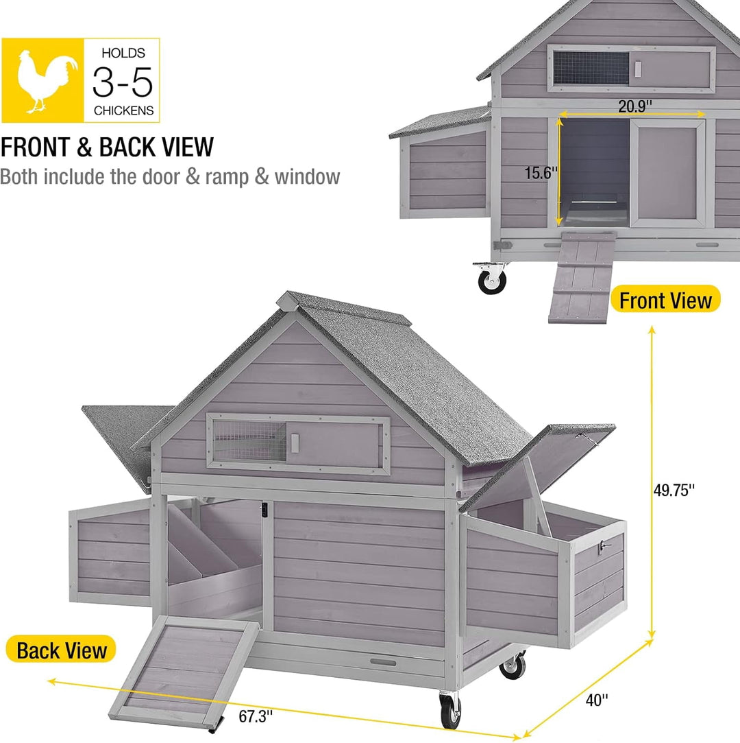 MEDEHOO Portable Chicken Coops Poultry Cage with Wheels, Outdoor Hen House with Nesting Box, Outdoor Duck House Weatherproof Mobile Chicken House with Wheels AIR67-WM2