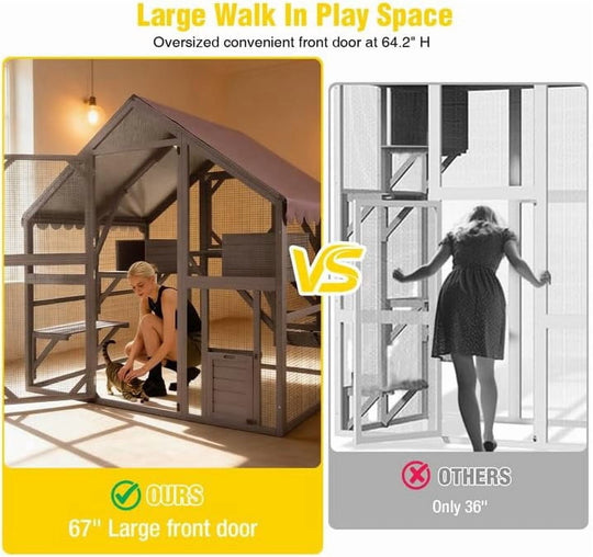 MEDEHOO Extra Large Catio Outdoor Cat Enclosure Window Design for 6-10 Cats, Large Cat Run with Bridges, Walk-in Patio Cat House with 4 Access Doors, Waterproof Roof, 74 Inch