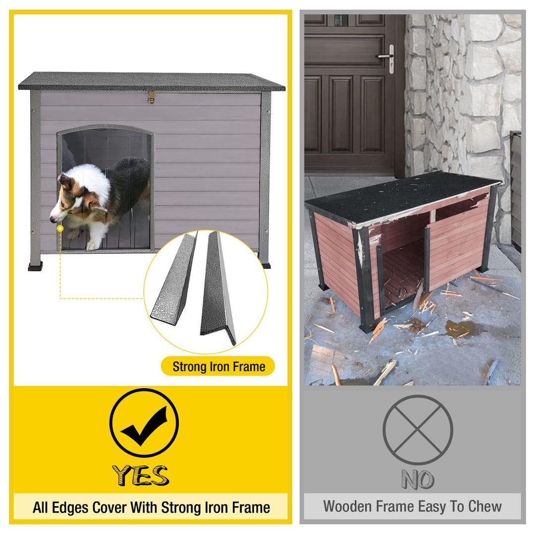 MEDEHOO Wooden Dog House Anti-chewing Kennels for Outdoor &amp; Indoor, Gray, Large AIR75-WM