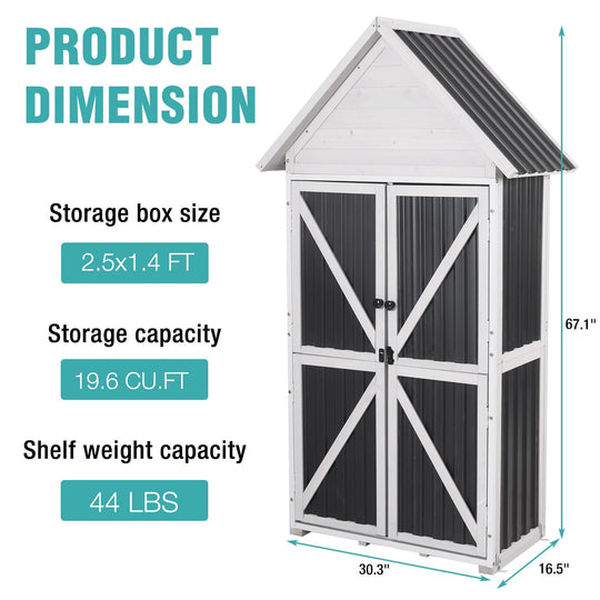 MEDEHOO Shed Outdoor Storage, Outdoor Storage Cabinet with Metal Frame &amp; Adjustable Shelves, Weatherproof Tool Shed for Backyard Patio Lawn, White
