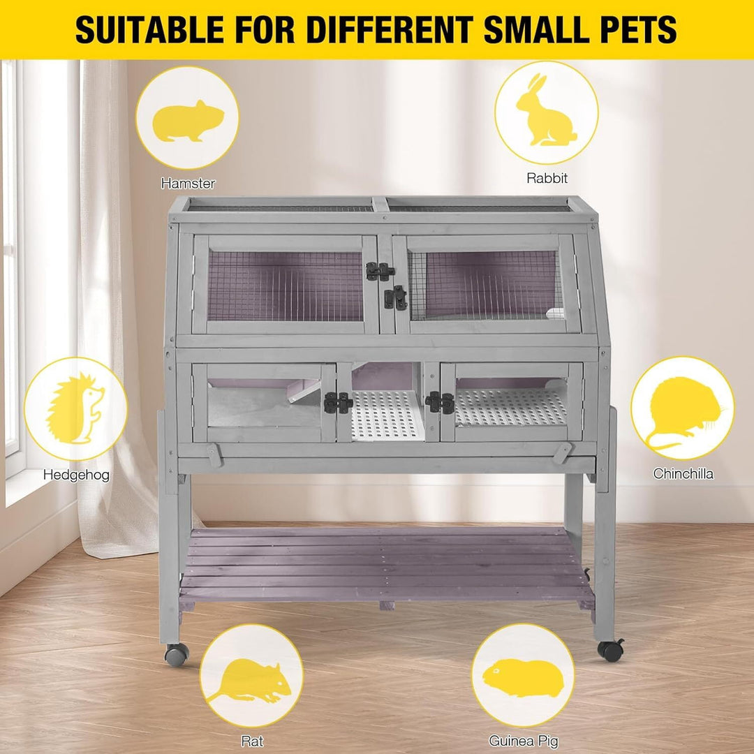 MEDEHOO Large Guinea Pig Cage with 4 Support Feet &amp; Wheels, Anti-Chew Small Animal Cage for Hamsters, Rats, Chinchillas, Includes Deep Leakproof Tray AIR62-H-WM