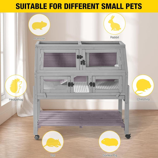 MEDEHOO Large Guinea Pig Cage with 4 Support Feet &amp; Wheels, Anti-Chew Small Animal Cage for Hamsters, Rats, Chinchillas, Includes Deep Leakproof Tray AIR62-H-WM