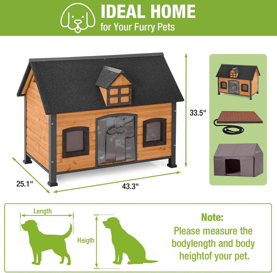 MEDEHOO Large Heated Dog House with Chew-Proof Metal Frame Safe Heating Pad, 6-Sided Thermal Liner, for Outdoor Use AIR90-IN-HP-WM