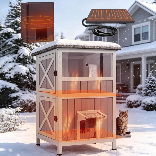 MEDEHOO Heated Outdoor Cat House for Winter, Insulated Cat House for Outdoor Indoor, Weatherproof Cat Shelter with Warm Liner for Feral &amp; Stray Cats