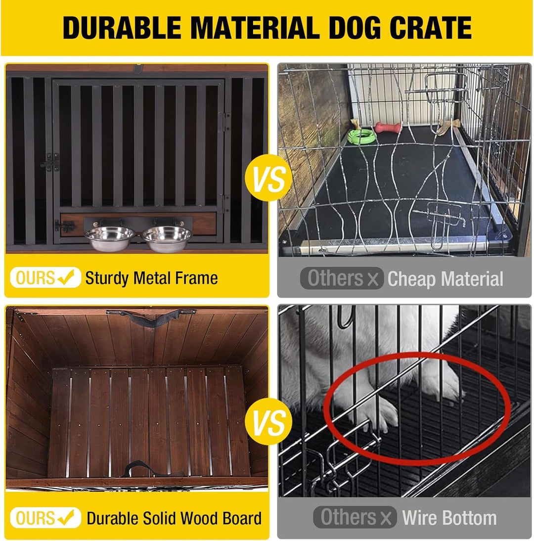 MEDEHOO Dog Crate Furniture Dog Kennel Indoor for Small &amp; Medium Dogs Portable Heavy Duty Dog CrateEnd Table, Dog House with Large Opening Roof AIR100-B-WM2