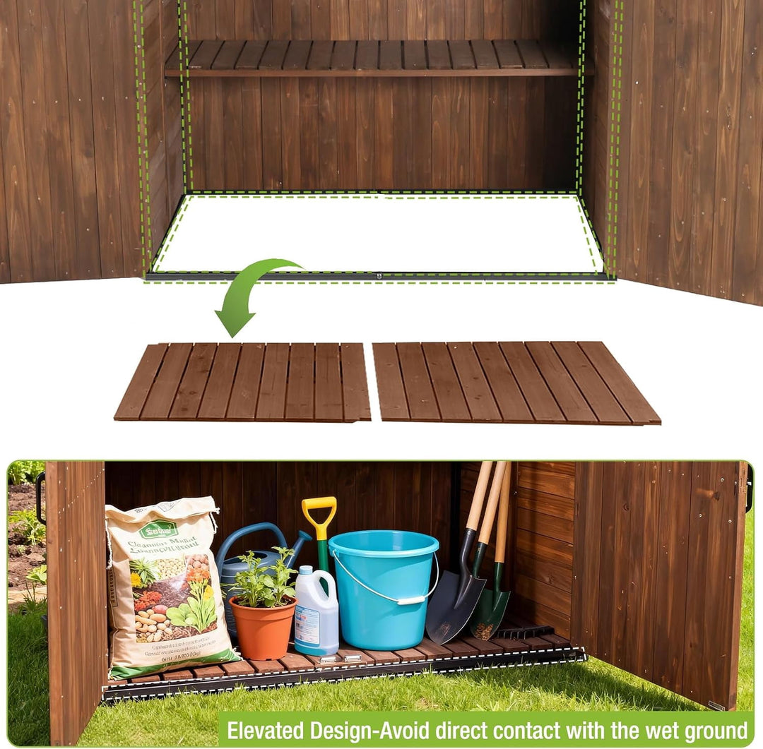 MEDEHOO Outdoor Storage Shed Cabinet with Strong Iron Frame Large Wooden Garden Shed Tool House with Adjustable Shelfs,Medium AIR105-shed-J-WM