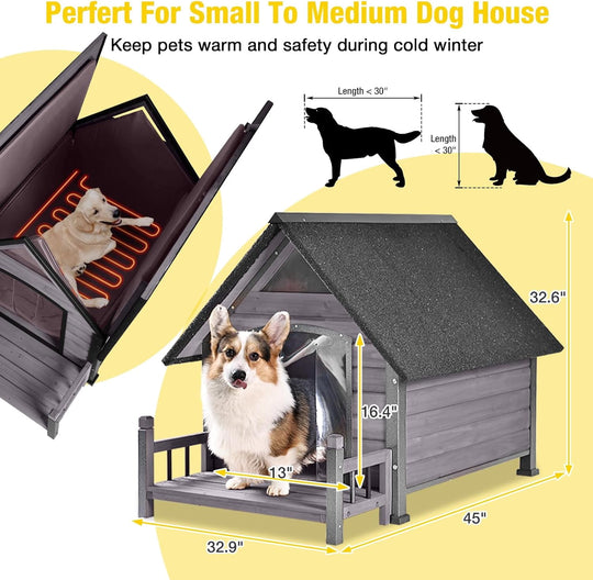 MEDEHOO Heated Dog House Outdoor 45" Large Dog Kennel with Metal Frame Insulated Indoor Dog Cage for Small Medium Large Dogs with Heater and Insulated Liner
