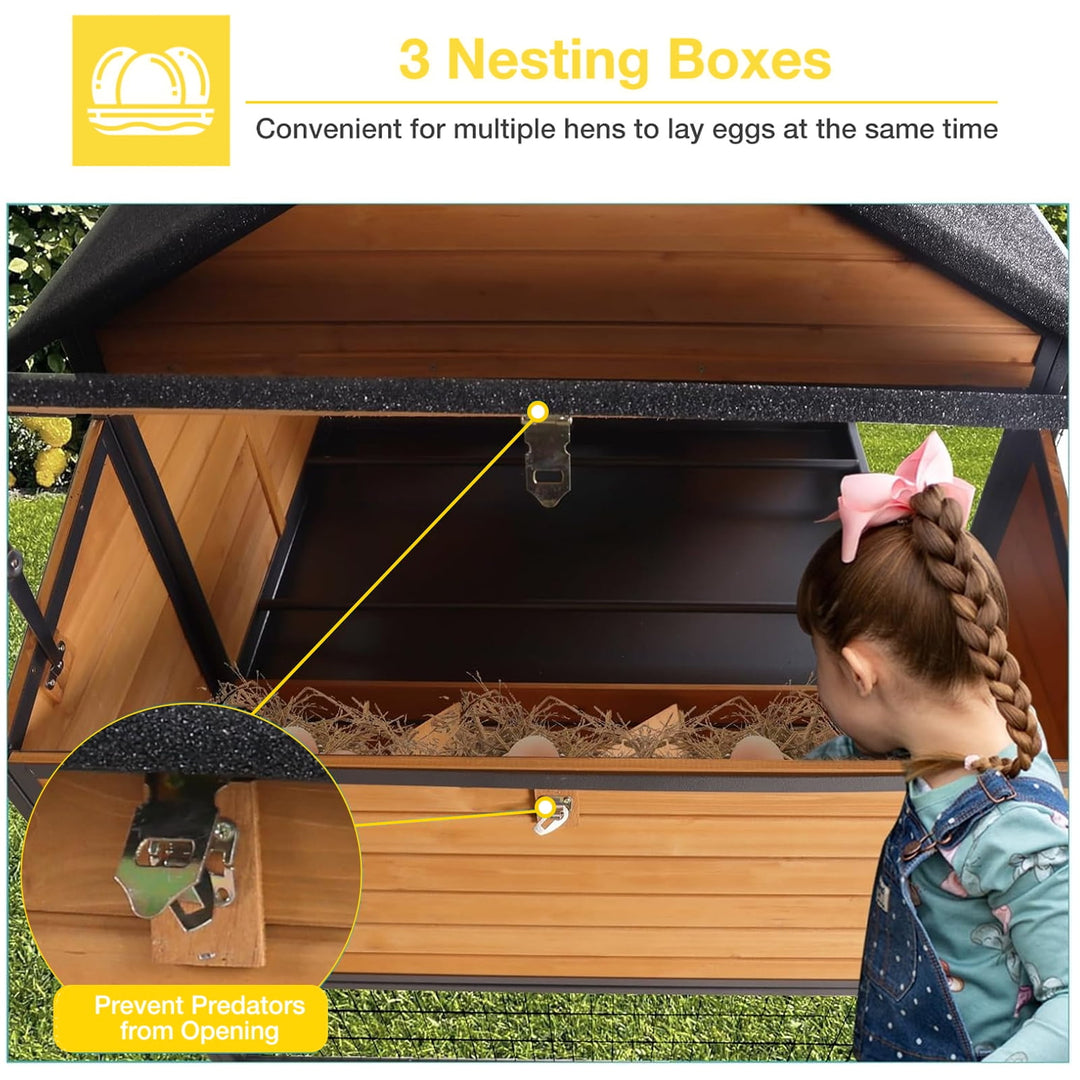 MEDEHOO 85.6" Mobile Chicken Coop, Large All-Steel Frame Hen House for 6-8 Chickens Poultry Cage with Nesting Box, Waterproof Rain Cover Duck Coop