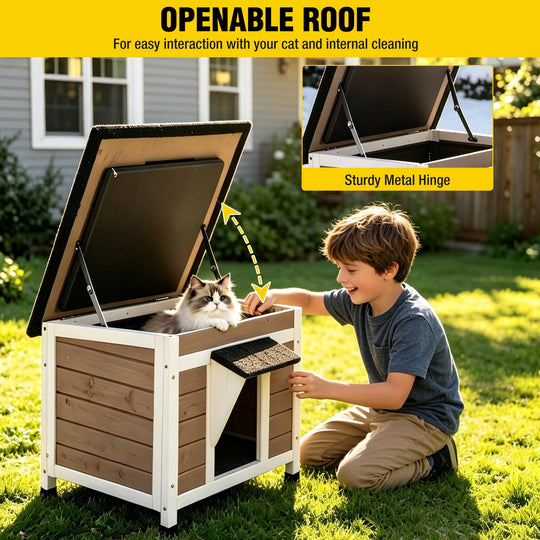 MEDEHOO Outdoor Cat House with Insulated Liner Weatherproof Cat Shelter with Insulation Liner, Elevated Base &amp; Openable Roof for Stray/Feral Cats for Winter AIR12-B-IN-PA-WM
