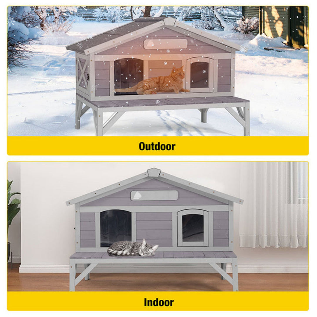 MEDEHOO Outdoor Cat House for Winter Feral Cat Shelter Weatherproof Large Opening Roof Escape Door AIR092-WM