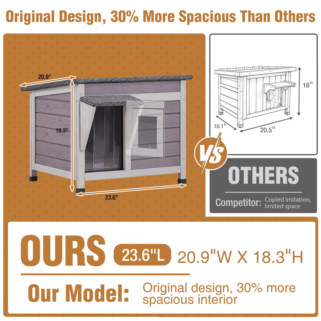 MEDEHOO Outdoor Cat House with Insulated Liner Extra Side Escape Door Weatherproof Roof Feral Cat Shelter for Winter Outside Light Gray AIR12-G-IN-WFS-ML