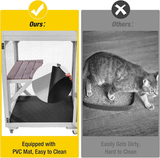 MEDEHOO Catio Outdoor Cat House for Catis Mobile Enclosures on Wheels Large Cat Cage with Waterproof Cover,Resting House,62.8
