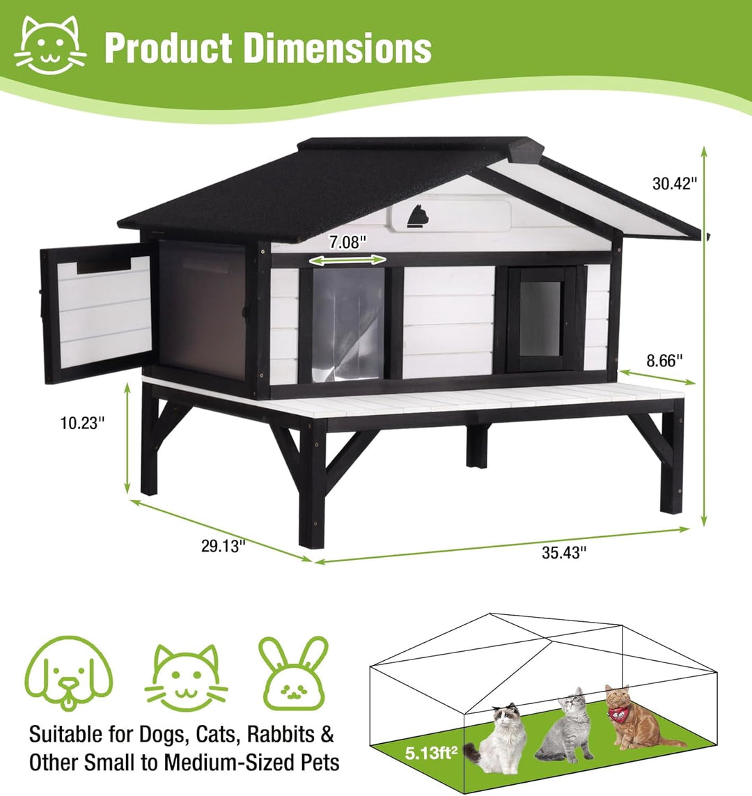 MEDEHOO Heated Cat House for Outside, Outdoor Cat House Insulated with Electric Heating Blanket, Bite-Resistant Wires, Weatherproof Feral Cat Shelter for Winter