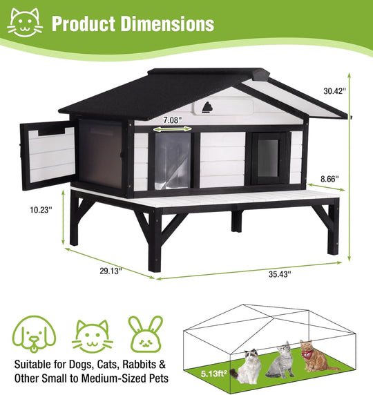 MEDEHOO Heated Cat House for Outside, Outdoor Cat House Insulated with Electric Heating Blanket, Bite-Resistant Wires, Weatherproof Feral Cat Shelter for Winter