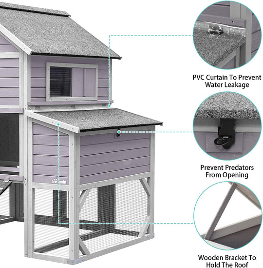 BUTINGLALE Large Outdoor Chicken Coop with Run, Multi-Level Hen House, Weatherproof Roof, Predator-Resistant Design &amp; 6 Nesting Boxes for 8-10 Chickens, 41 sq.ft AIR46-M-MA-WM