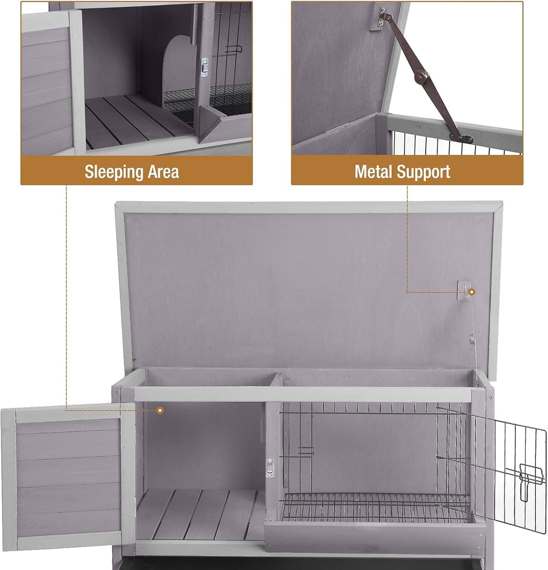 MEDEHOO Rabbit Hutch Indoor Rabbit Cage with Metal Wire Pan,Outdoor Bunny cage with Pull Out Tray AIR01-G-WM