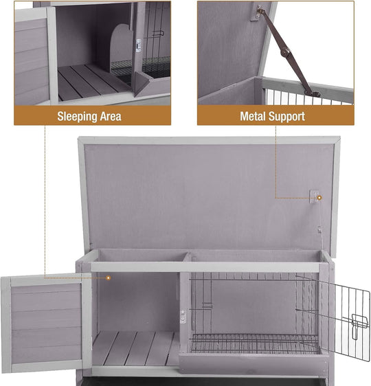 MEDEHOO Rabbit Hutch Indoor Rabbit Cage with Metal Wire Pan,Outdoor Bunny cage with Pull Out Tray AIR01-G-WM