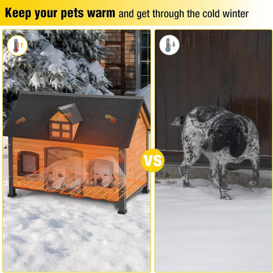 MEDEHOO Heated Dog House with Insulated Liner Wooden Anti-Chewing Metal Frame Dog Kennel