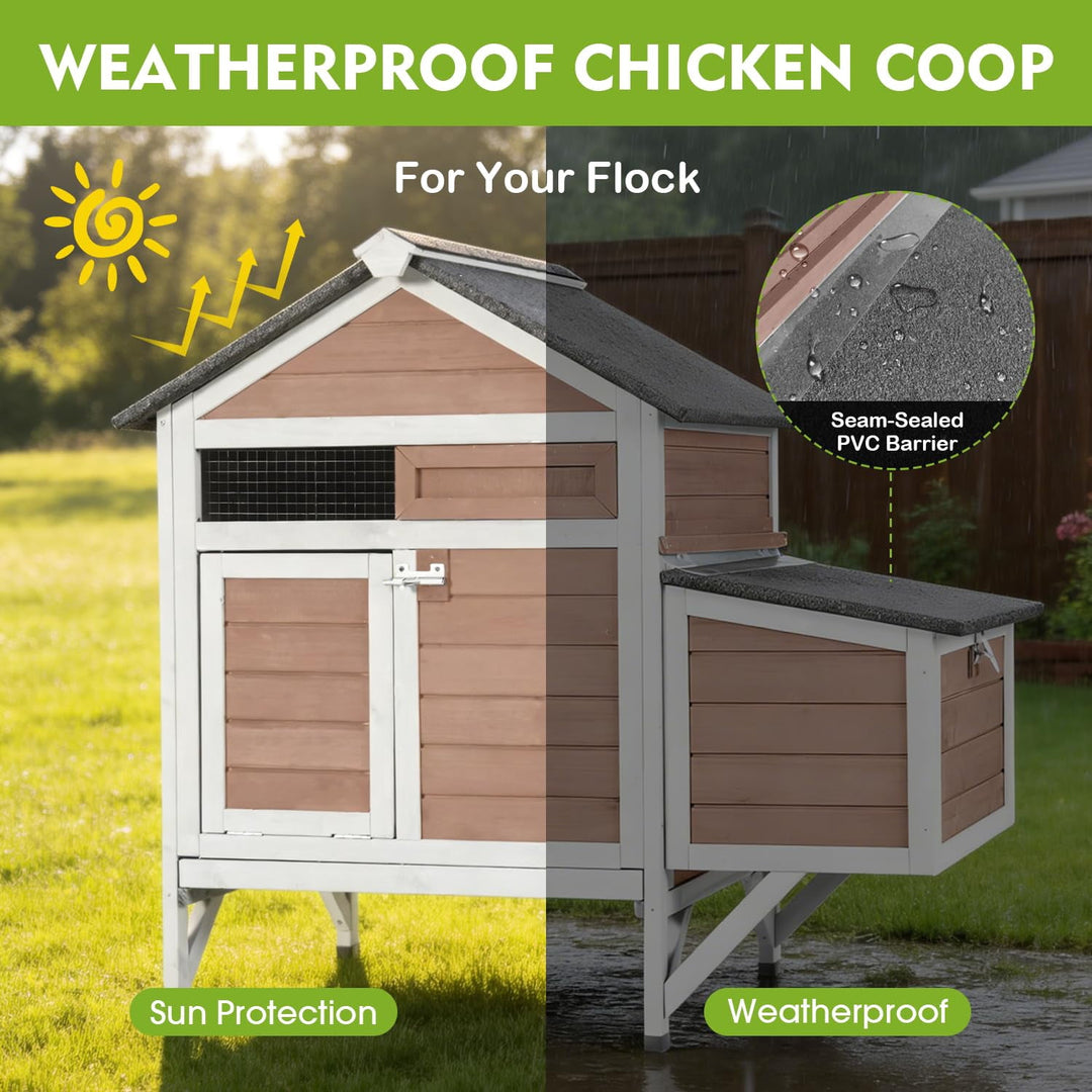 MEDEHOO Chicken Coop for 2 Chickens Outdoor, Small Wooden Chicken House with Expandable Run, Nesting Box &amp; Pull-Out Tray, Backyard Poultry Coop for Hens Quail AIR7020-W-SA-WM
