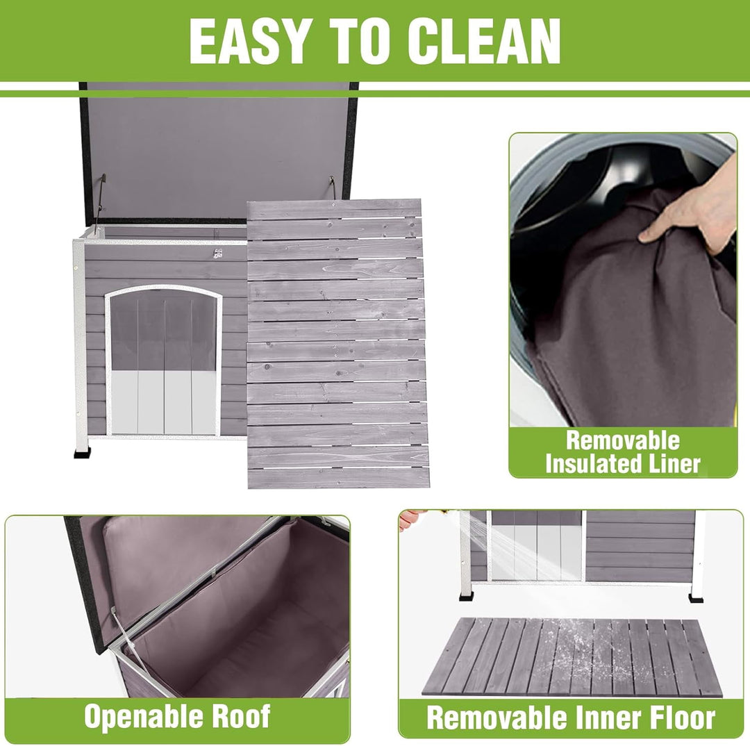 MEDEHOO Extra Large Heated Dog House Outdoor XL Insulated Dog House Weatherproof Dog Kennel with Safe Heating Pad, Thermal Liner, Chew-Proof Metal Frame for Large Dogs, 43.3" L×29.4" D×33.4" H MAR-AIR43M-HP-WM