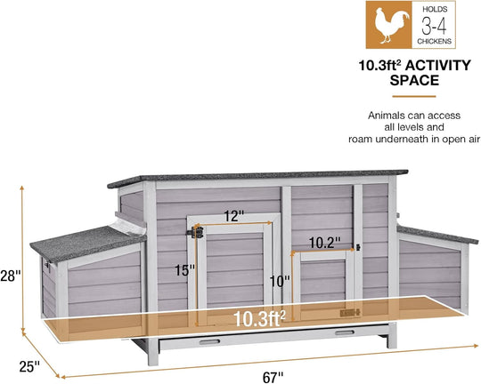 BUTINGLALE Chicken Coop Outdoor Wooden Hen House with Nesting Box Poultry Cage with 2 Perches,2 Large Front Doors AIR69-J