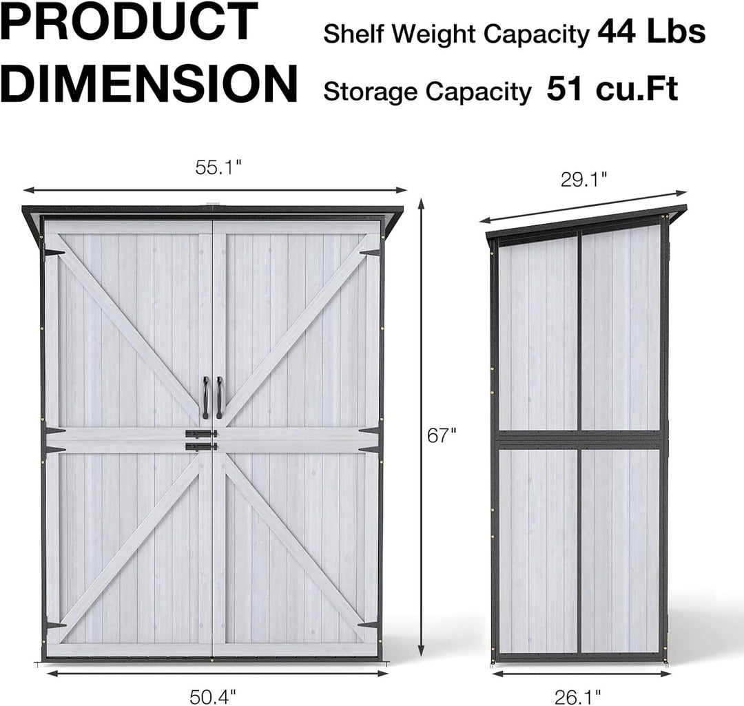 MEDEHOO Outdoor Storage Shed with Floor, Waterproof Storage Cabinet with Metal Frame, Adjustable Shelves, Garden Shed for Backyard Patio Lawn White AIR99-W-A-WM