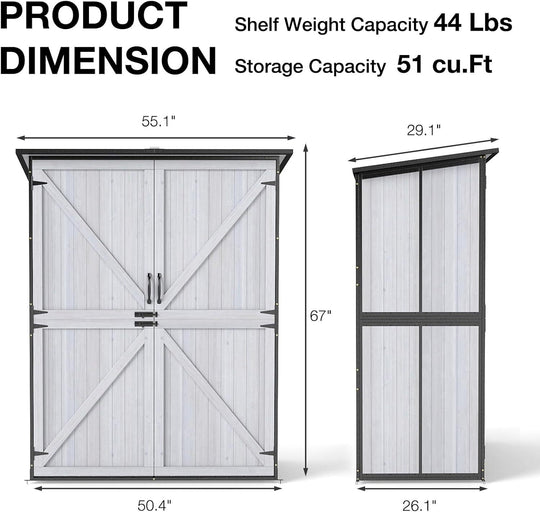 MEDEHOO Outdoor Storage Shed with Floor, Waterproof Storage Cabinet with Metal Frame, Adjustable Shelves, Garden Shed for Backyard Patio Lawn White AIR99-W-A-WM