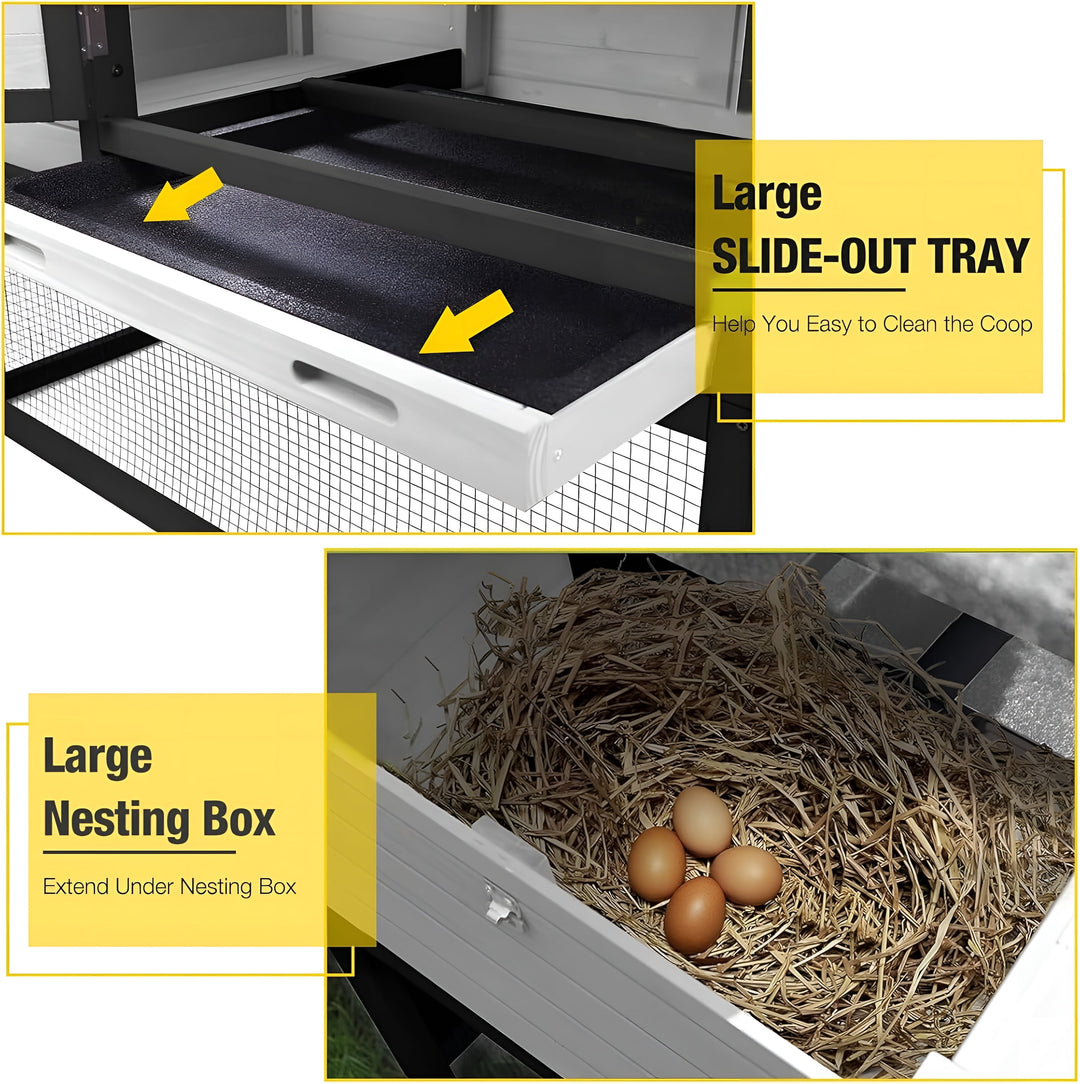 MEDEHOO Mobile Chicken Coop with Wheels for 2-4 Chickens, Backyard Expandable Chicken House Duck Cage with Run, 2 Nesting Boxes, Easy Clean Pull-Out Tray, Leak-Resistant Asphalt Roof, 72.3"