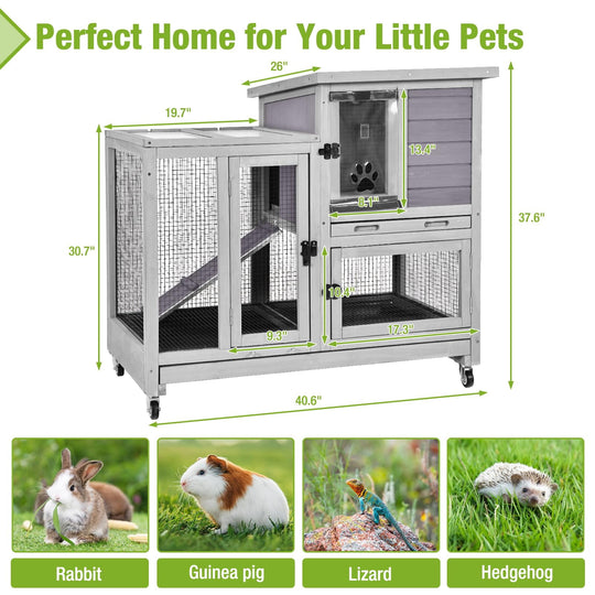 BUTINGLALE Rabbit Cage Indoor Rabbit Hutch Bunny Hutch Outdoor, Guinea Pig Cages with Removable Bottom Wire Netting - Easy Clean Large AIR010-WM