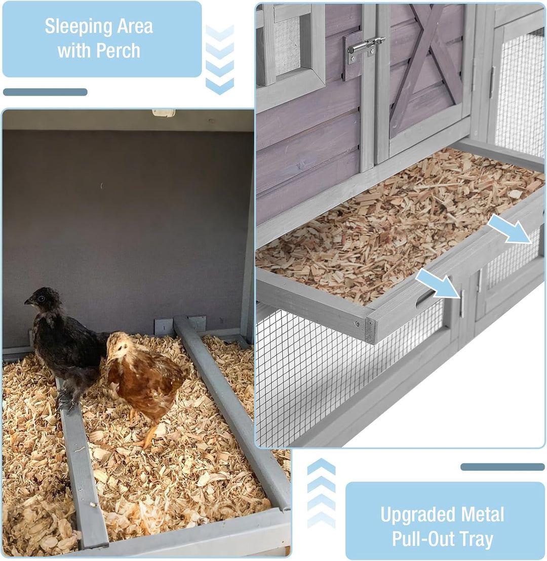 MEDEHOO Large Chicken Coop with Run and Wheels, Wooden Hen House with Nesting Box and Waterproof Roof  Rabbit Hutch Outdoor, Chicken Tractor for 4 Chicken (Gray) AIR32-D-JO-WM