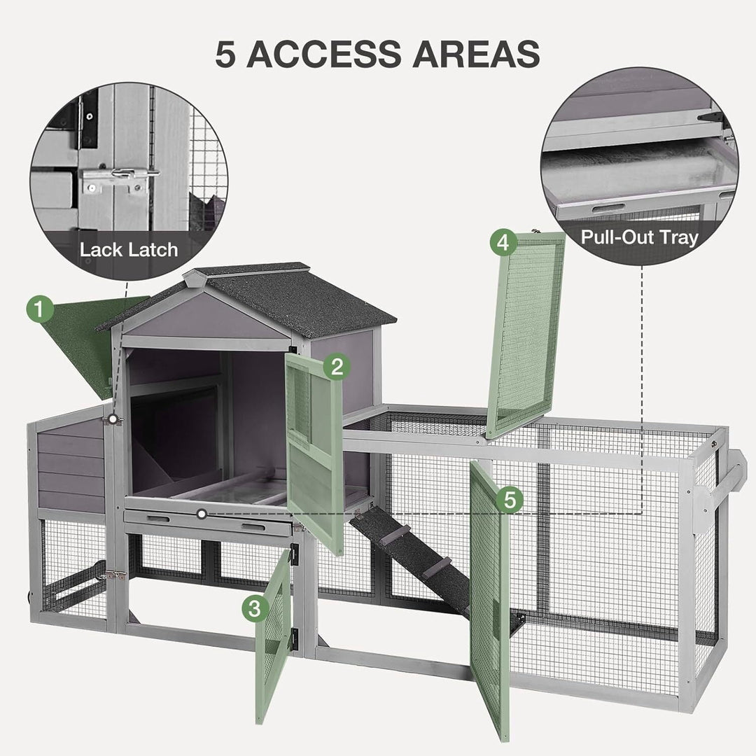 MEDEHOO Chicken Coop with Nesting Box Mobile Chicken House on Wheels Outdoor, Weatherproof Hen House with Wheels &amp; Leakproof Pull-on Tray (Grey) AIR72-E-WM