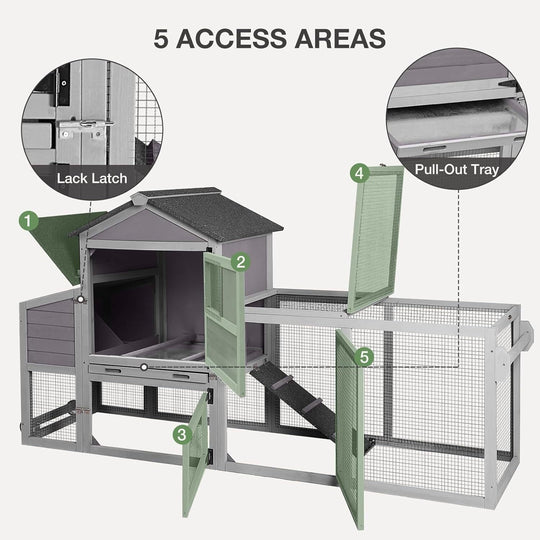 MEDEHOO Chicken Coop with Nesting Box Mobile Chicken House on Wheels Outdoor, Weatherproof Hen House with Wheels &amp; Leakproof Pull-on Tray (Grey) AIR72-E-WM