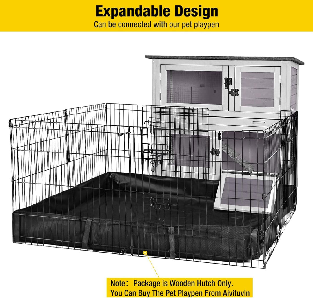 MEDEHOO Rabbit Hutch Bunny Cage Outdoors &amp; Indoors with Wheel, Two Layer Guinea Pig House AIR77-WM