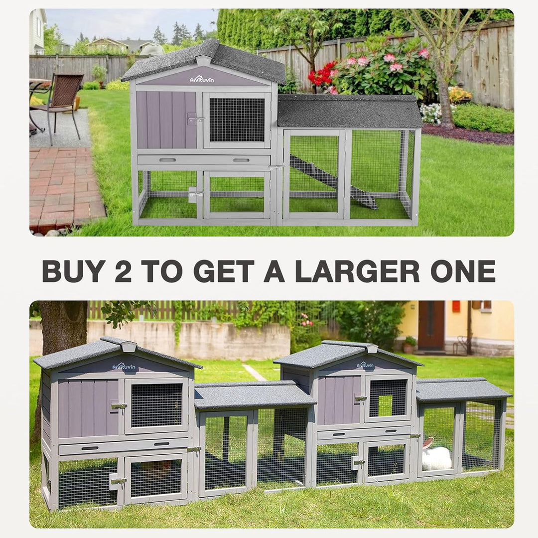 MEDEHOO Chicken Coop Hen House with Run Outdoor Rabbit Cage Indoor Bunny Hutch with Waterproof Roof Poultry Cage,Rabbit Hutch with No Leakage Pull Out Tray Gray AIR02-00J-WM
