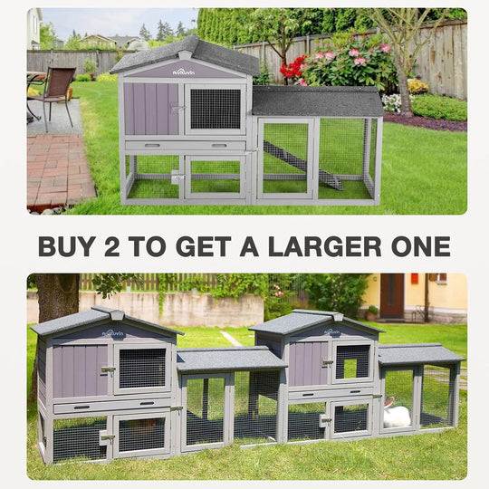 MEDEHOO Chicken Coop Hen House with Run Outdoor Rabbit Cage Indoor Bunny Hutch with Waterproof Roof Poultry Cage,Rabbit Hutch with No Leakage Pull Out Tray Gray AIR02-00J-WM
