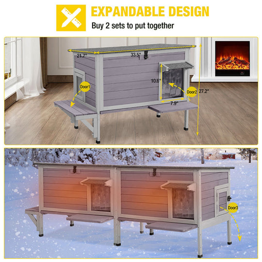 MEDEHOO Outdoor Cat House Weatherproof with Insulated Liner, Feral Cat Enclosure Grey Color