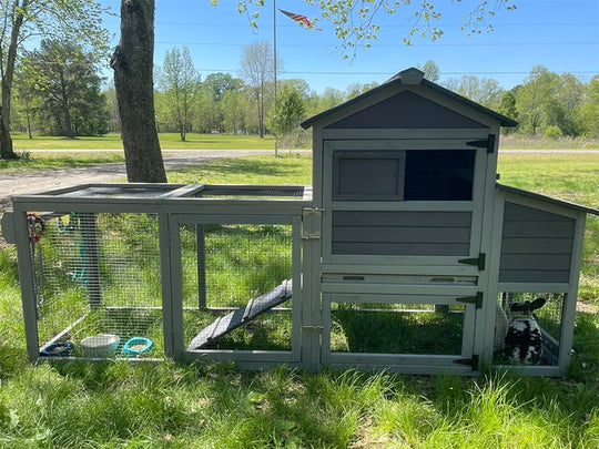 MEDEHOO 82.4" Chicken Coop with Wheels, Large Hen House with Run, Chicken Cage for 4-6 Chickens, Weatherproof Asphalt Roof, Nesting Box &amp; Pull-Out Tray