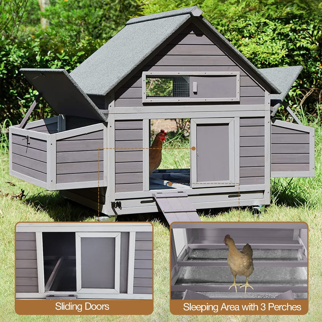 MEDEHOO Chicken Coop Poultry Cage on Wheels Outdoor Duck Coop Wooden Hen House with Large Nesting Box, Movable AIR67-G