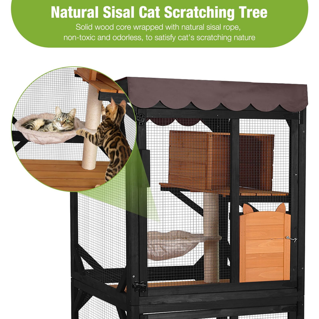 MEDEHOO Catio Outdoor Cat Enclosure on Wheels - Outside Kitty House with Upgraded Resting Box, PVC Layer, and Waterproof Roof - 71.9"