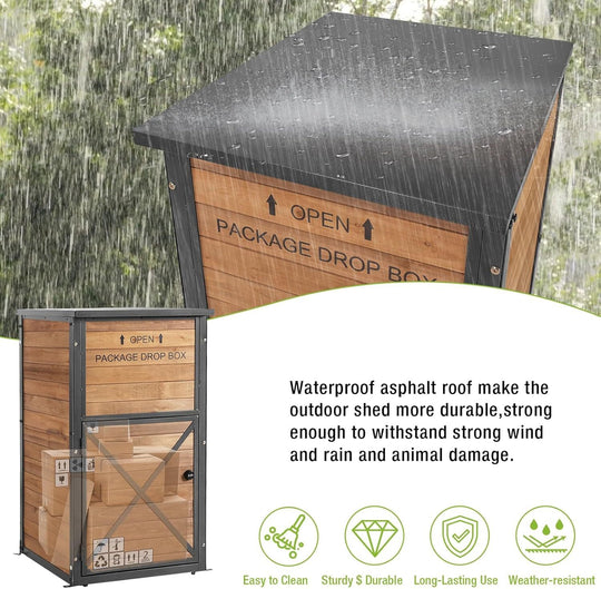 MEDEHOO Large Package Delivery Boxes for Outside Strong Metal Frame Large Parcel Shed with Combination Lockable Secure Anti Theft Package Delivery Box AIR7011-dB-J-WM