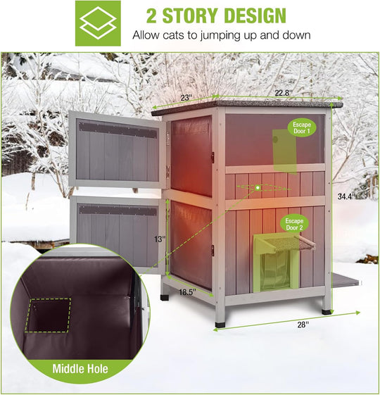 MEDEHOO Insulated Cat House with Liner, Outdoor Feral Cat House Shelter for Winter, Weatherproof AIR14-INN-WM