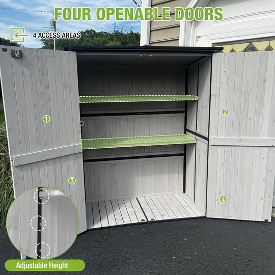 MEDEHOO Outdoor Storage Shed with Metal Frame,Wooden Tool Cabinet with Adjustable Shelfs, House Garden Shed for Backyard Garden Patio Lawn