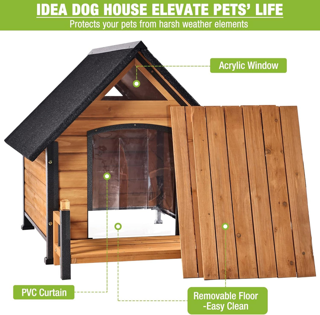 MEDEHOO Dog House Outdoor Indoor Wooden Dog Cage with All Iron Frame Anti-Chewing for Small Medium Large Dogs Use,Raise Floor with Customized Plastic Feet Pad