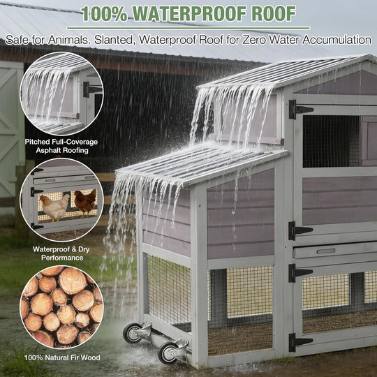 MEDEHOO 83" Large Chicken Coop for 4-6 Chickens, Mobile Hen House Outdoor Wooden Poultry Cage with Wheels Nesting Box Run