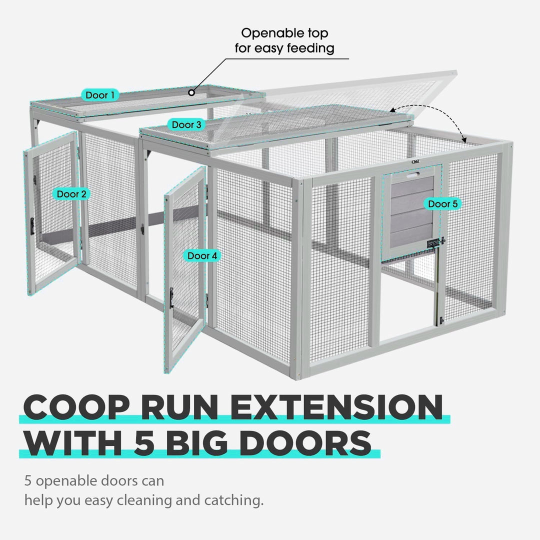 MEDEHOO 20.7 sq ft Chicken Coop Run Extension for Outdoor, Heavy Duty Metal Chicken Run with Safety Lock Doors, 79"x38"x27"